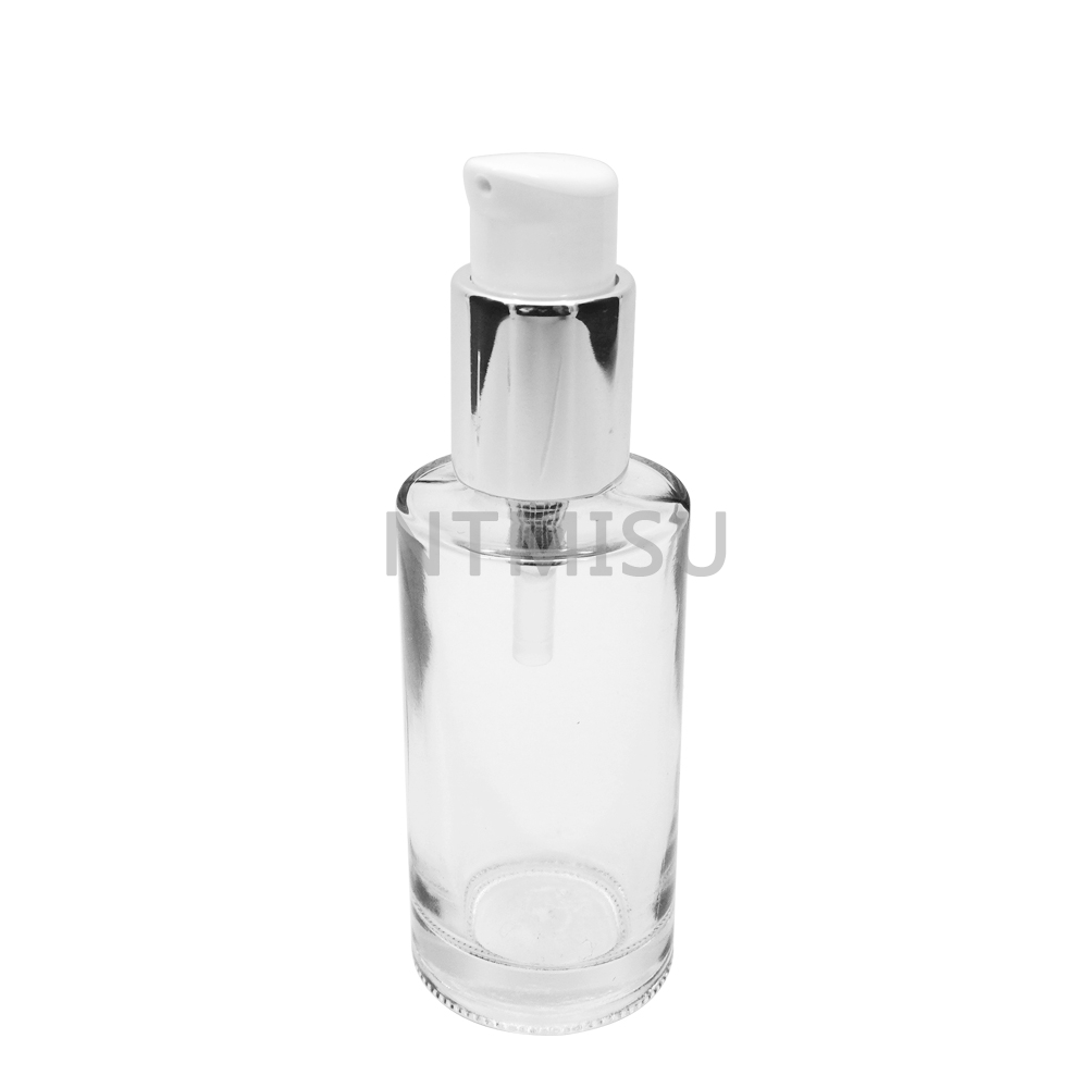 18 415 Shinny Silver Aluminum Serum Pump with Glass Bottle
