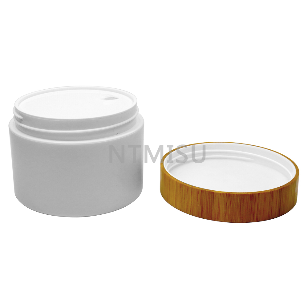 250g Plastic Double Wall Cream Jar with Bamboo Lids for Skin Care
