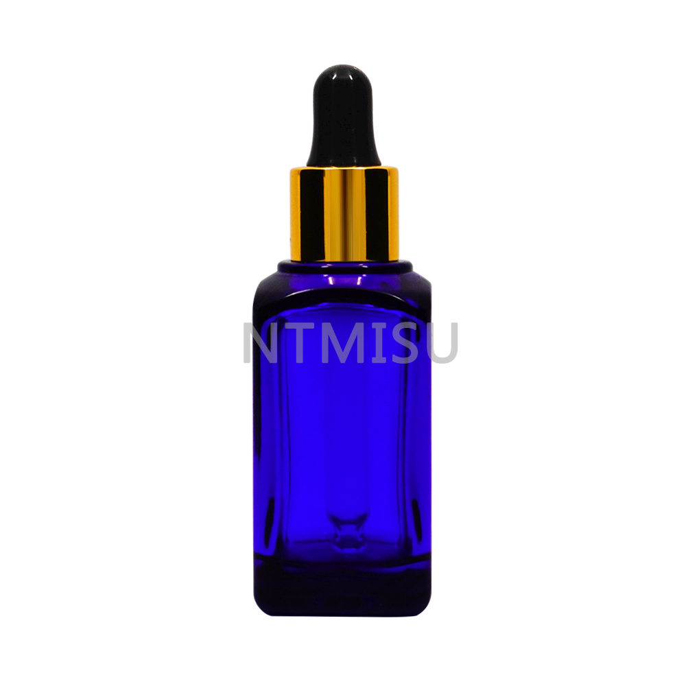 High Quality Blue Square 15ml Glass Essential Oil Bottle With Silicone Dropper