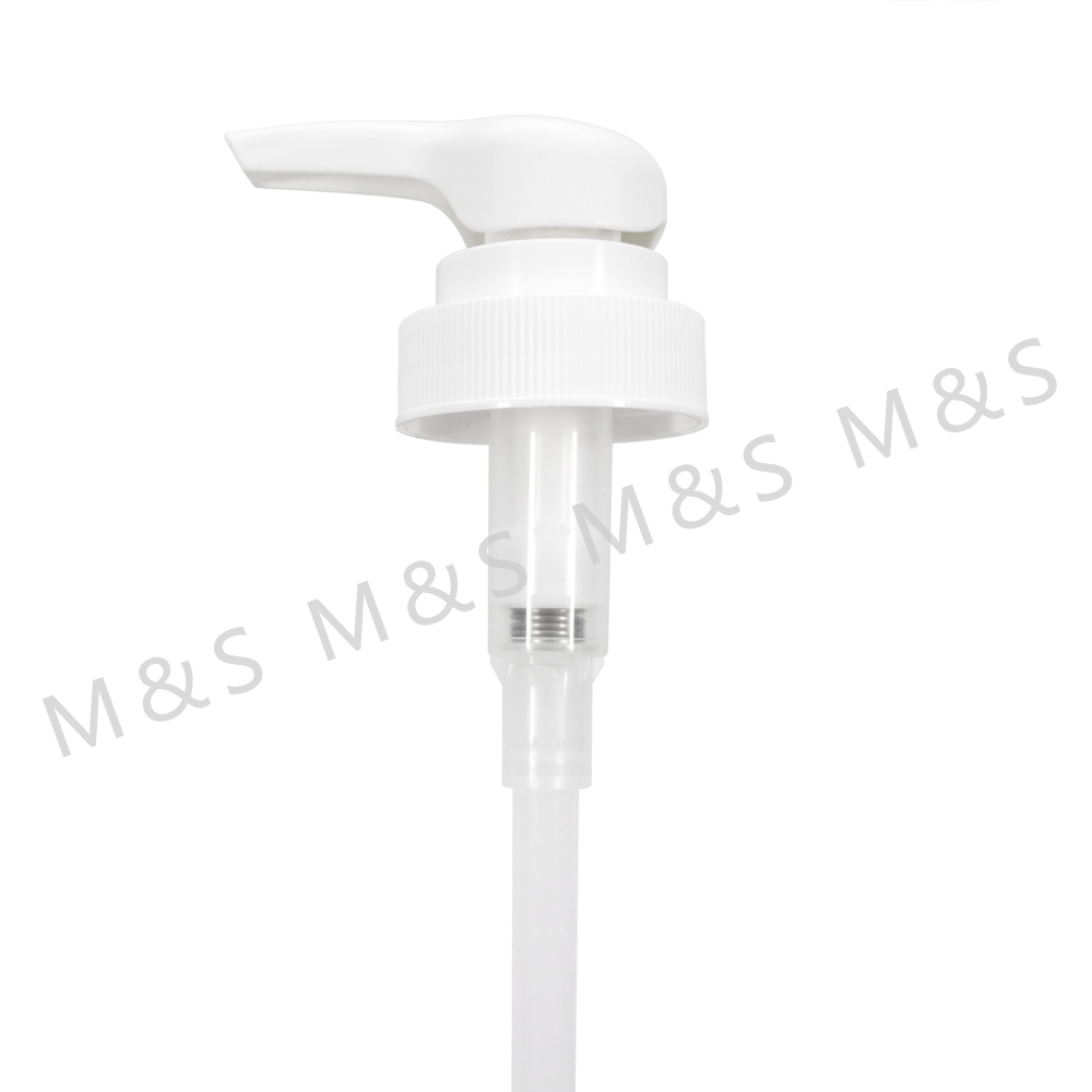 38 400 White Ribbed Plastic Lotion Pump with Left And Right Lock