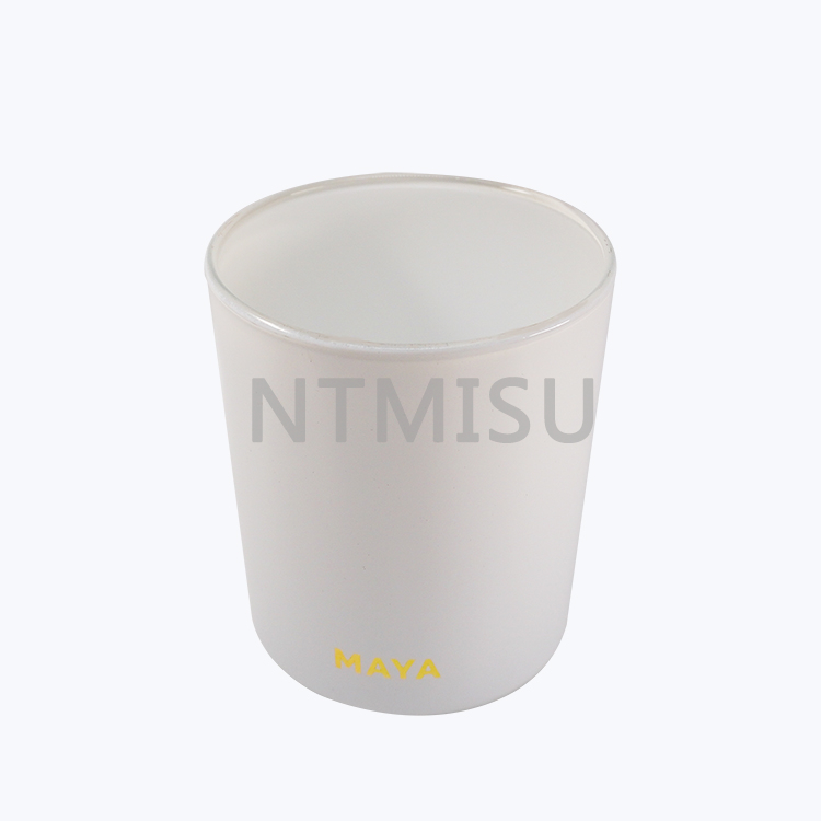 Elegant Appearance Pure White Glass Candle Cup with Bronzing Logo