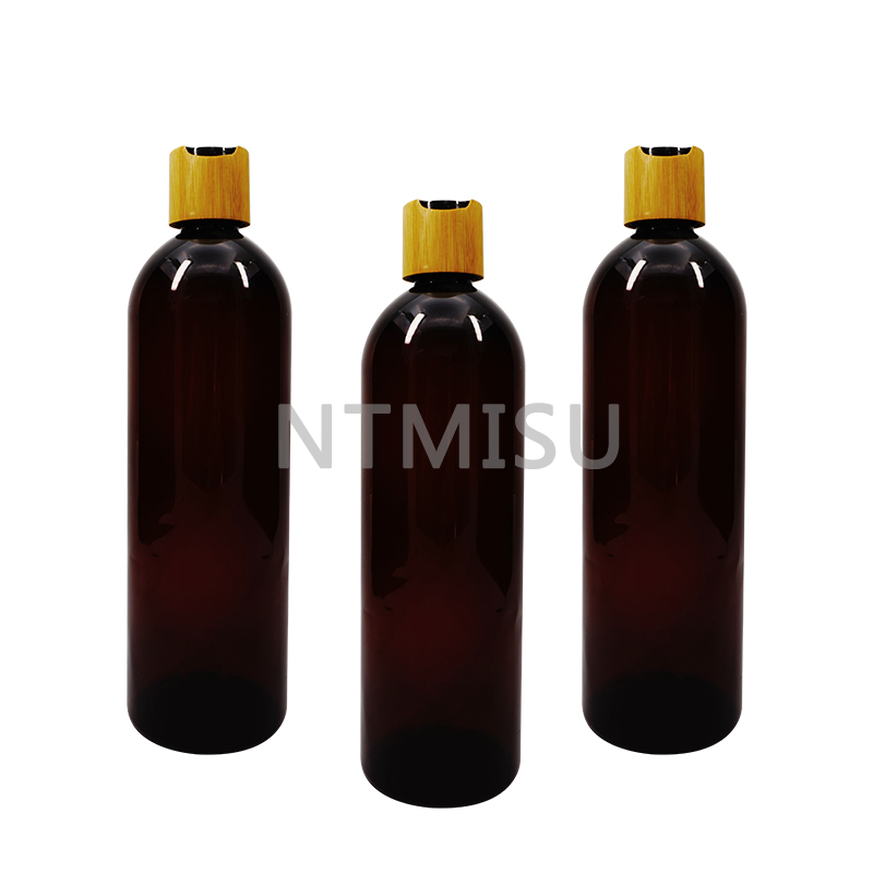 Hot Selling 400ml Plastic Amber Bottle with Bamboo Disc Top Cap