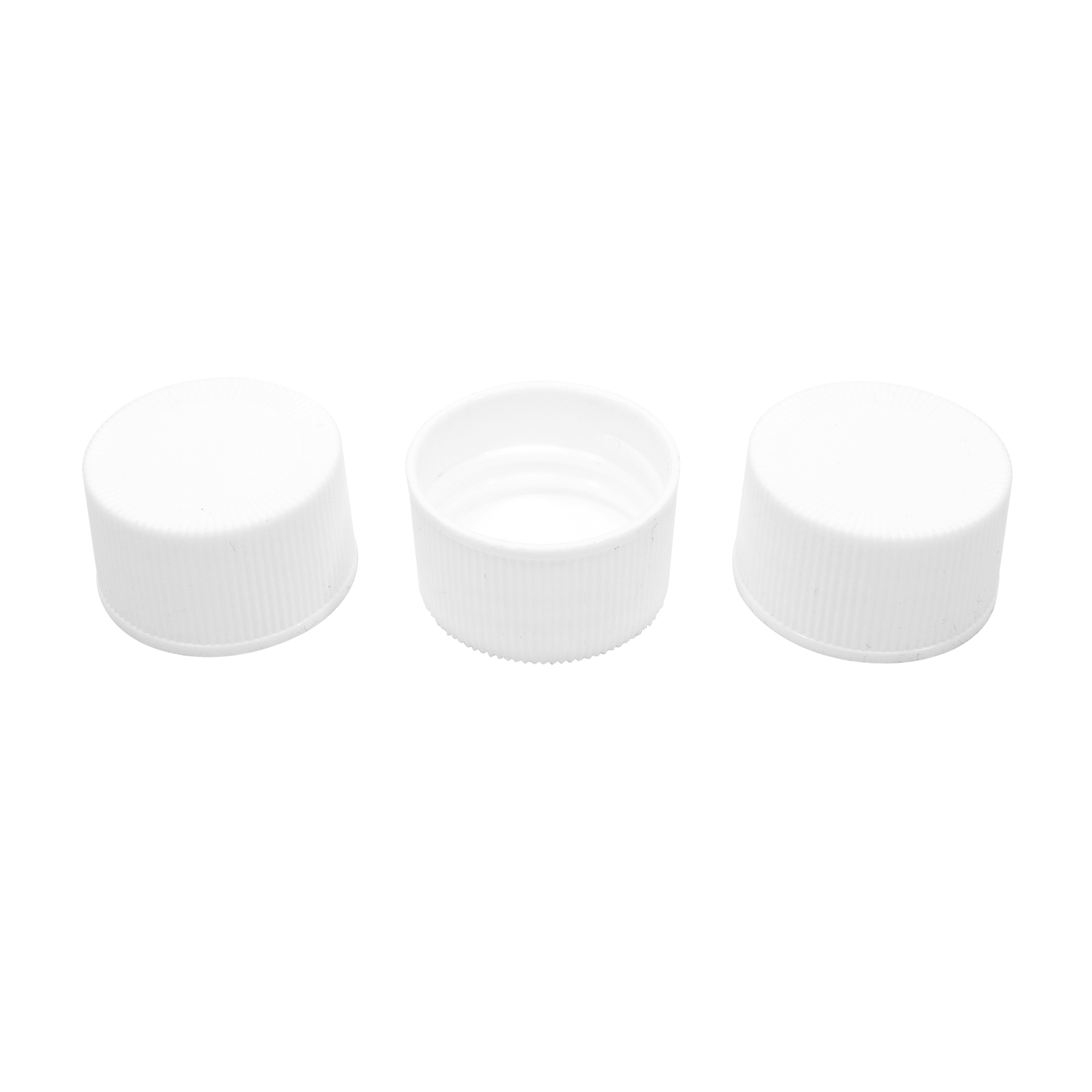 28mm White Round Plastic Ribbed Screw Top Cap 