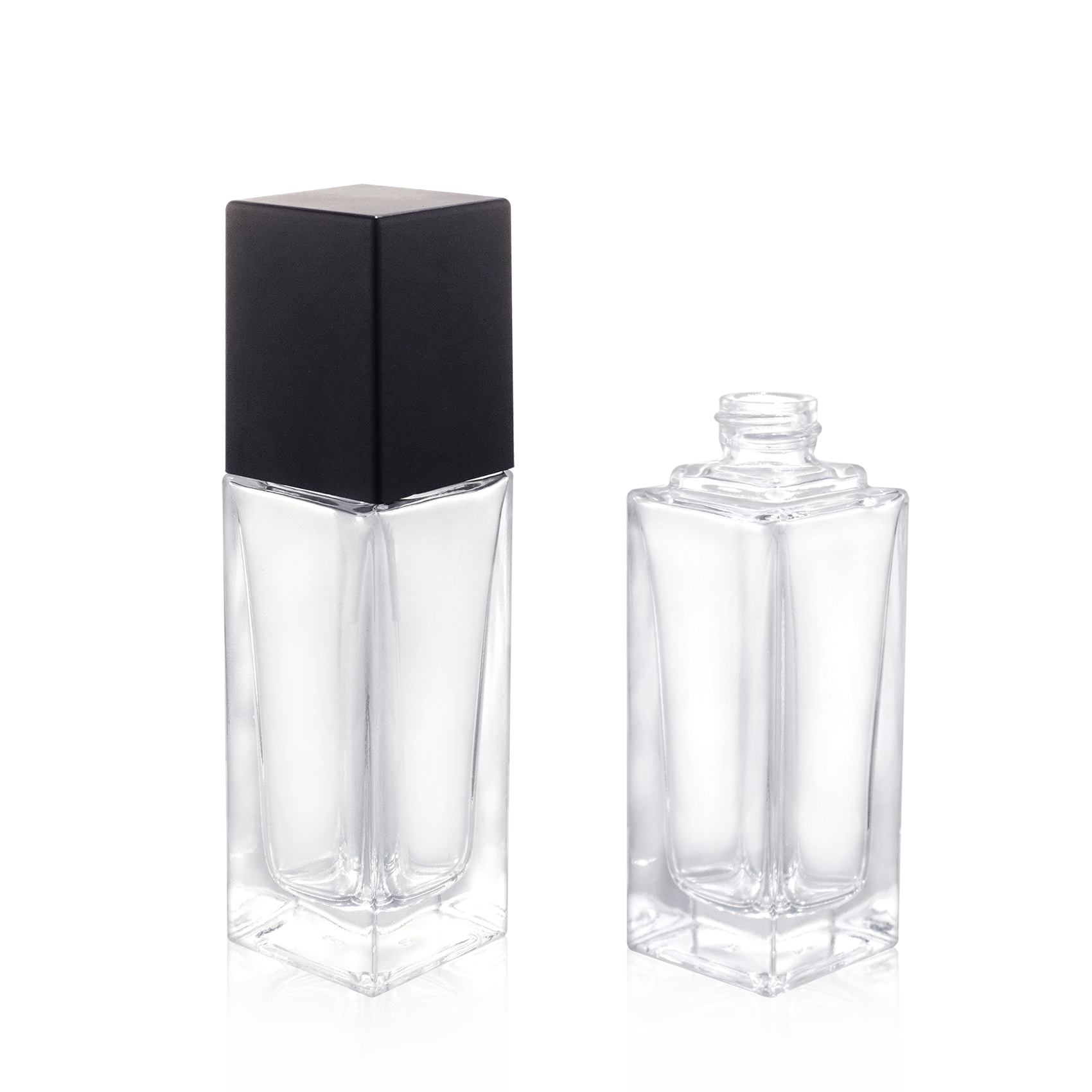 30ml High Quality Square Glass Bottle with Cream Pump
