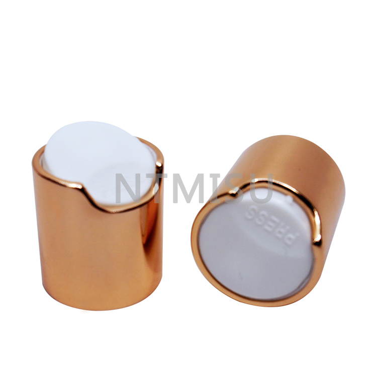 20/410 Customized Surface Handling Rose Gold Aluminum Disc Top Cap for Lotion Dispenser