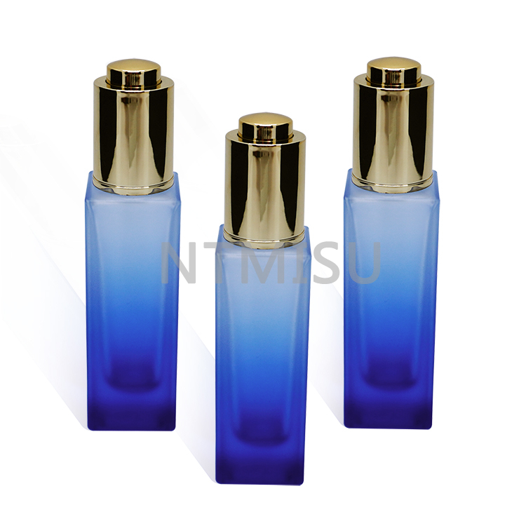 30ml Empty Blue Shades Essence Essential Oil Bottle with Aluminum Press Dropper