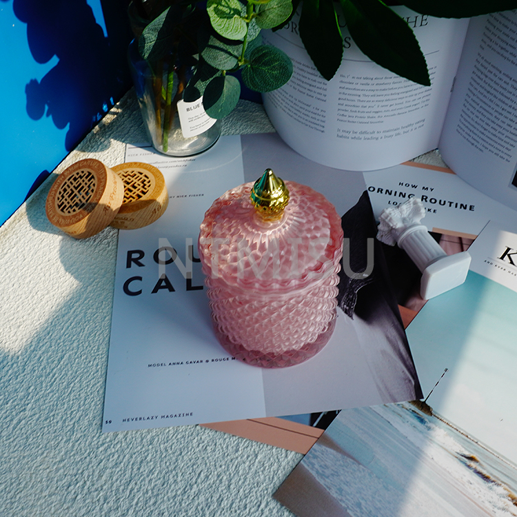 Creative Pink Glass Color Painting Scented Candle Cup Personalized Custom Glass Sugar Jar