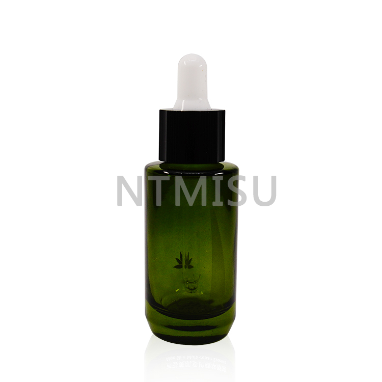 30ml 1oz Emerald Green Flat shoulder dropper bottle Sets with Black Silicone Dropper
