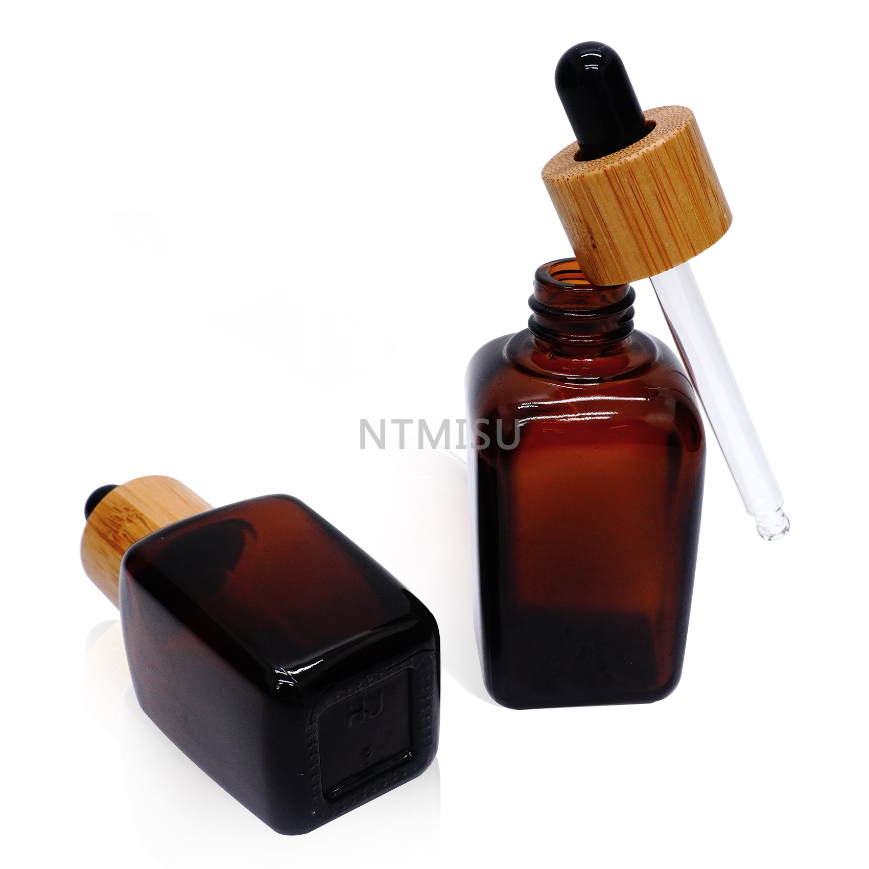 1oz Natural Bamboo Square Glass Dropper Bottle