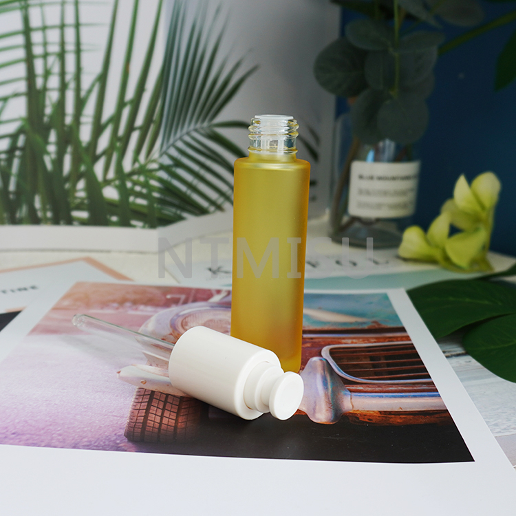 1oz Brilliant Frosted 30ml Yellow Glass Bottle with White Locked Press Dropper