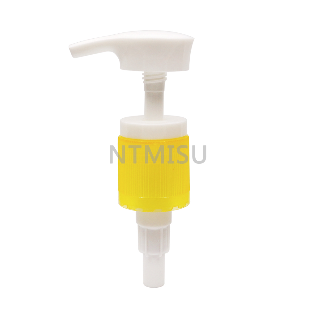 32 415 Yellow Ribbed Plastic Lotion Pump for Cosmetic Bottle