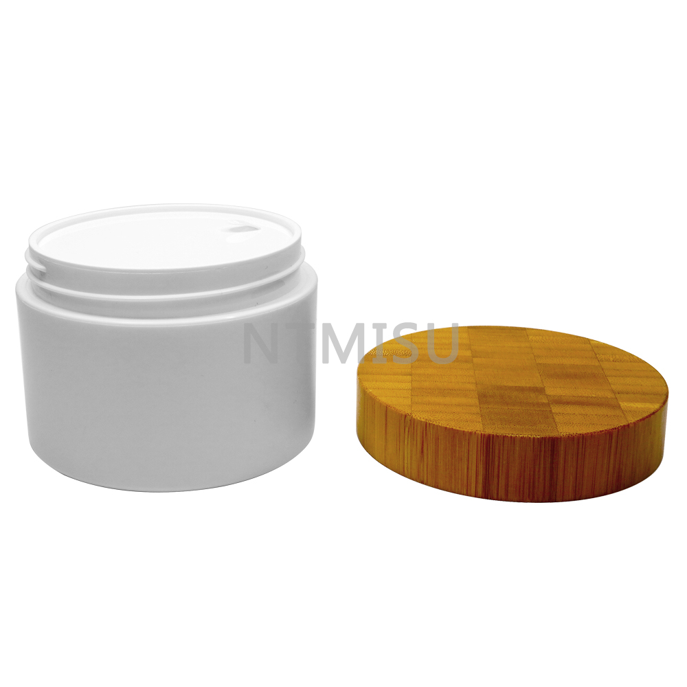 250g Plastic Double Wall Cream Jar with Bamboo Lids for Skin Care