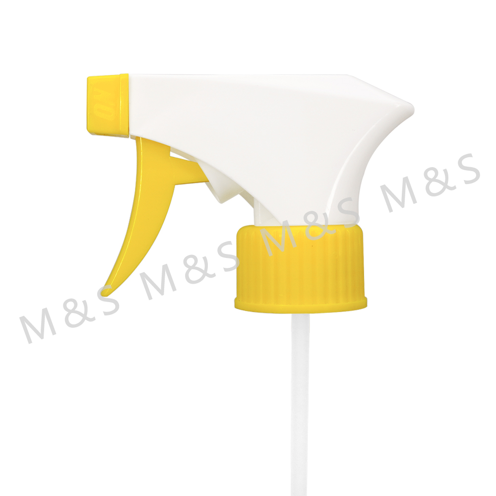 28 410 White and Yellow Ribbed Plastic Square Trigger Sprayer Pump for Garden Watering