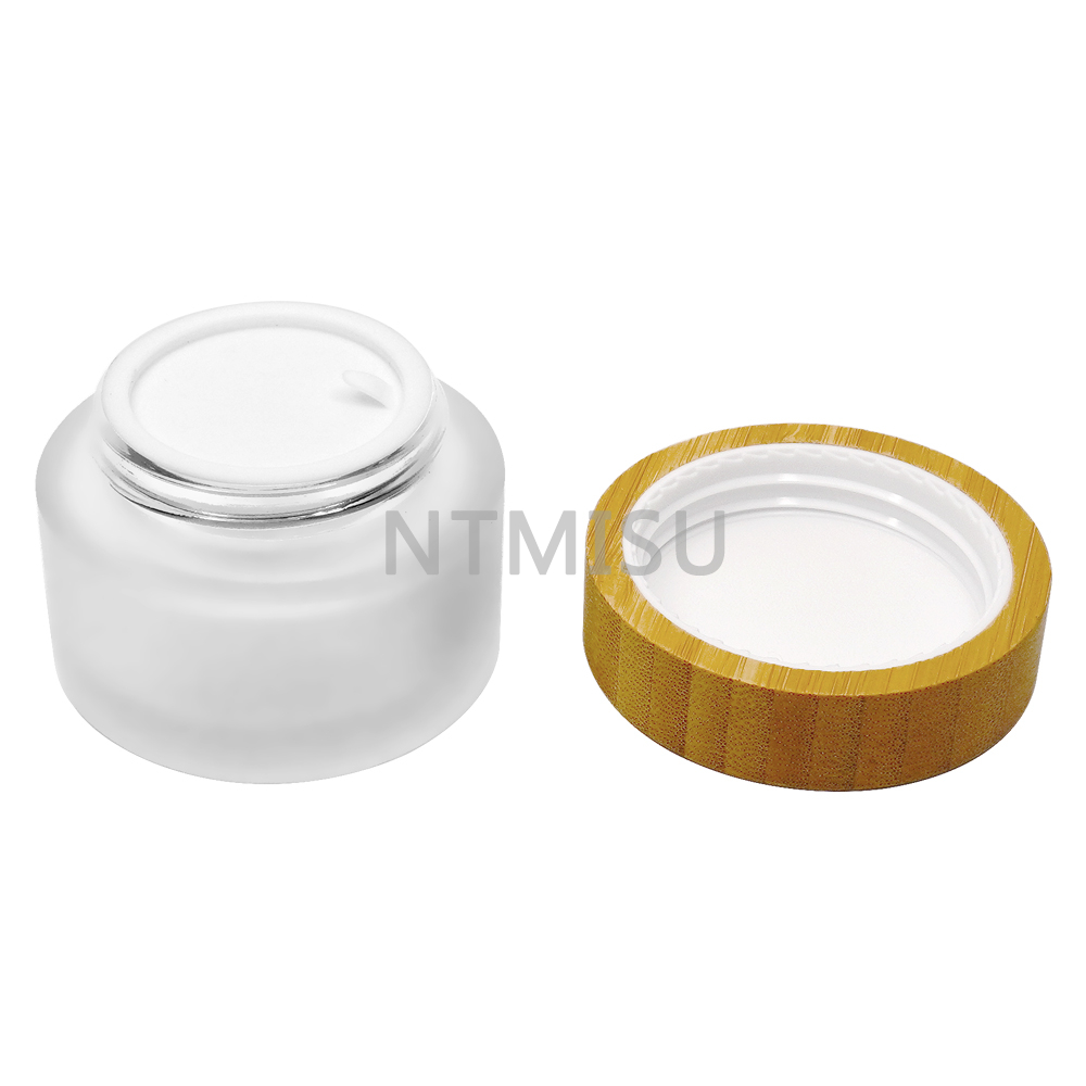 50g Frosting Glass Cream Jar with Bamboo Lids for Skin Care