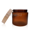 500ml 16oz Amber Frosted Cream Jar with Bamboo Lid