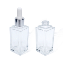 30ml Transparent Square Glass Bottle with Dropper