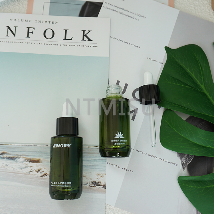 30ml 1oz Emerald Green Flat shoulder dropper bottle Sets with Black Silicone Dropper