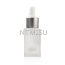 Brilliant 15ml Transparent Square Frosted Glass Matte Silver Dropper Bottle Sets 