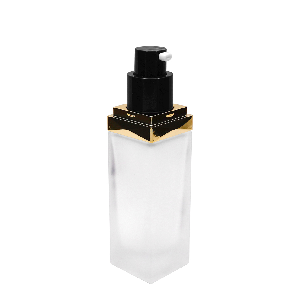 35ml Empty Glass Bottle with Black Cream Pump for Cosmetic Packaging