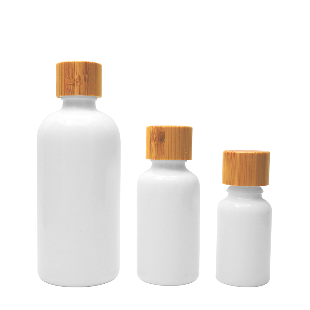 White Porcelain Glass Bottle with Bamboo Cap