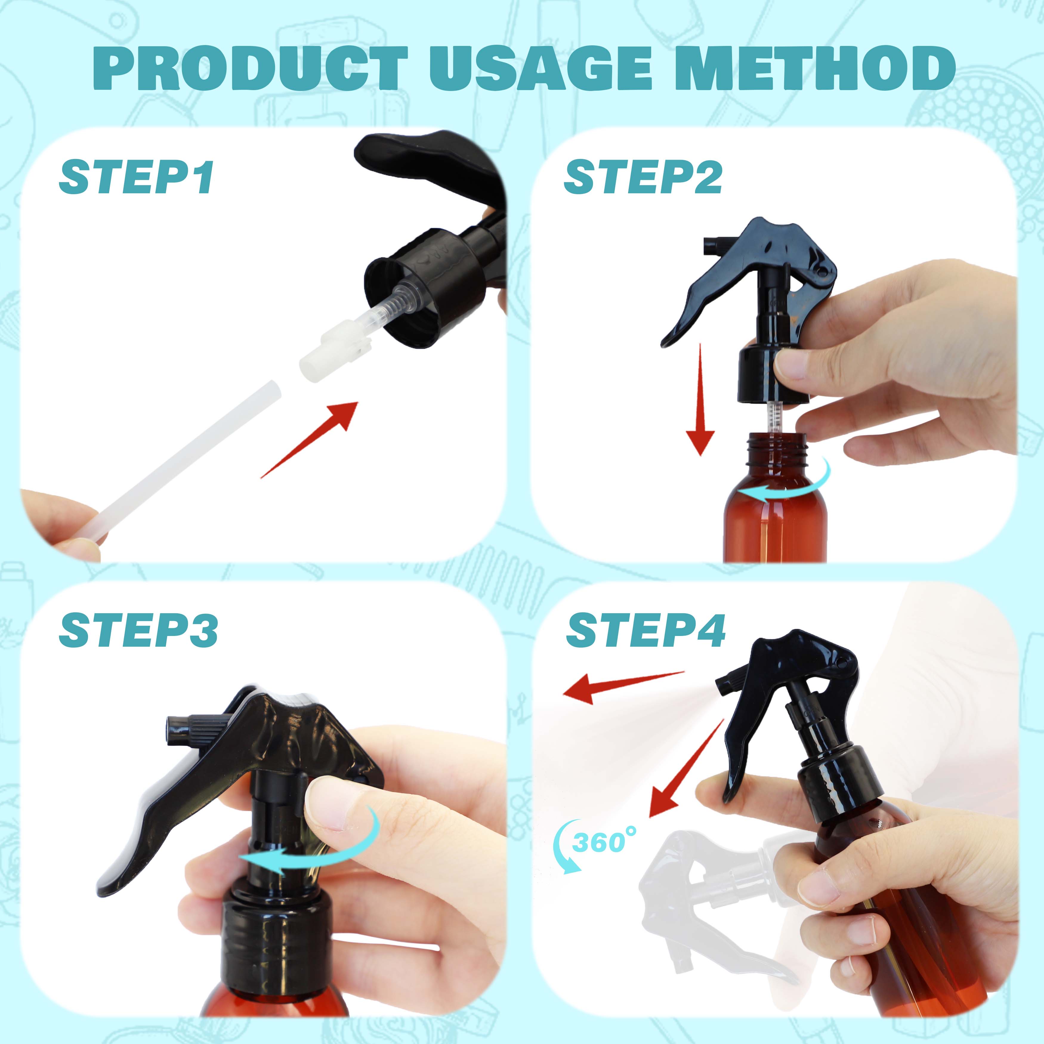 24 410 Plastic Mini Trigger Sprayer 0.35cc Water Bottle Sprayer 360 Degree Up Down Trigger Sprayer 