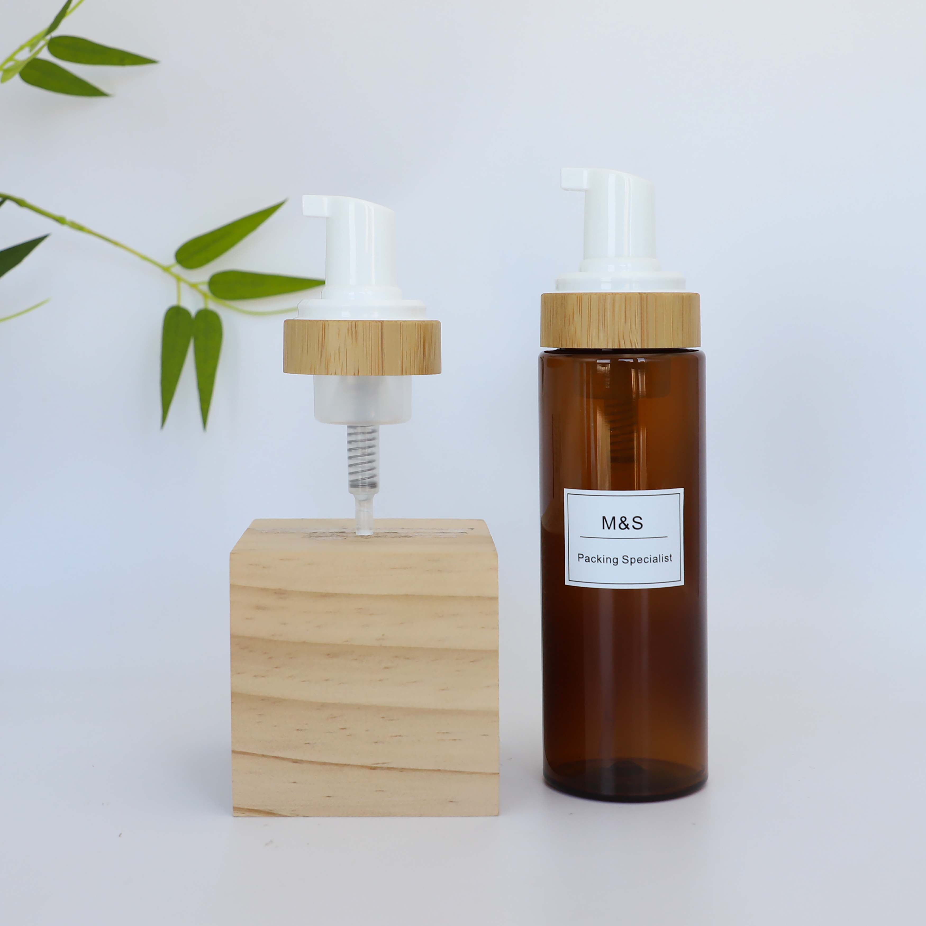 43mm Bamboo Foam Soap Pump Foaming Dispenser For Cosmetic Packaging