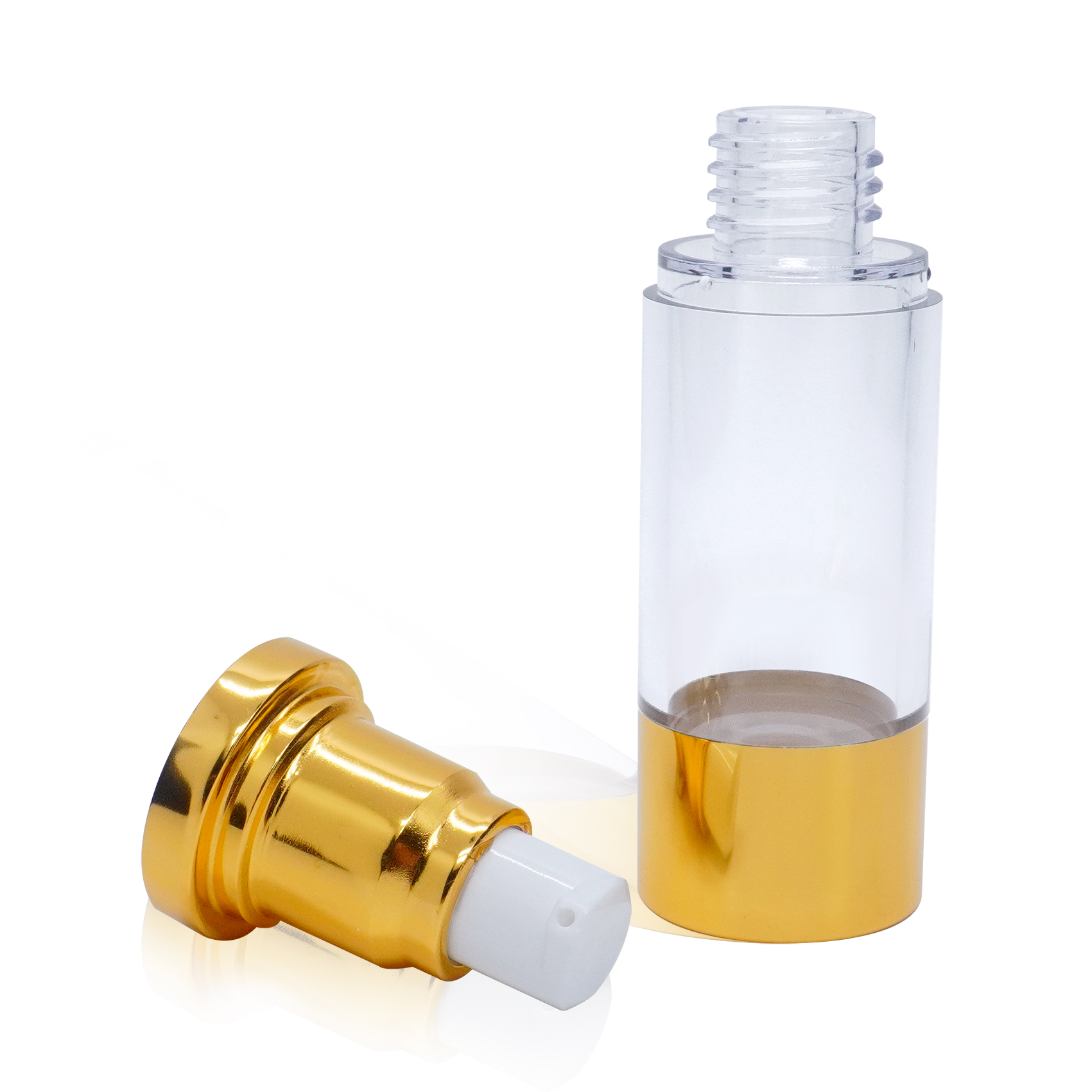30ml Aluminium Transparent Gold Vacuum Bottle Dispenser Pump Bottle