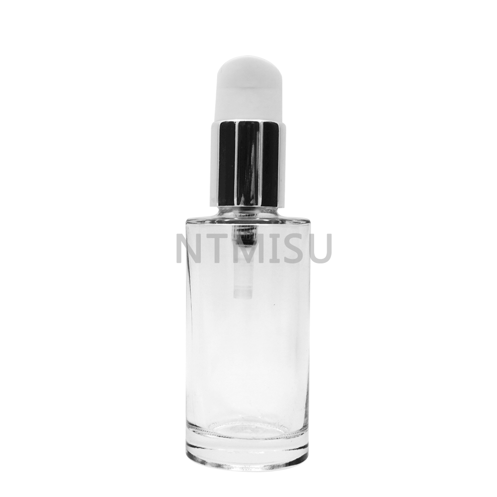 18 415 Shinny Silver Aluminum Serum Pump with Glass Bottle
