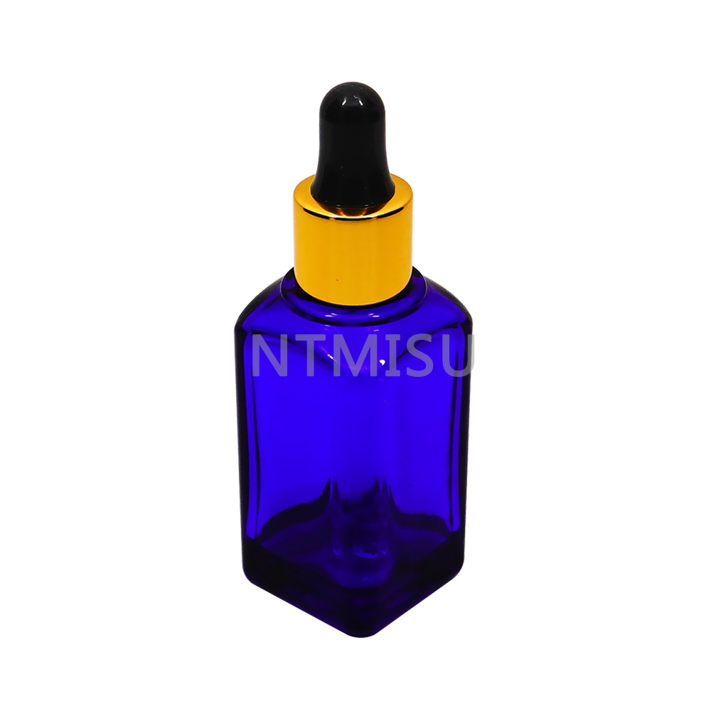 High Quality Blue Square 15ml Glass Essential Oil Bottle With Silicone Dropper