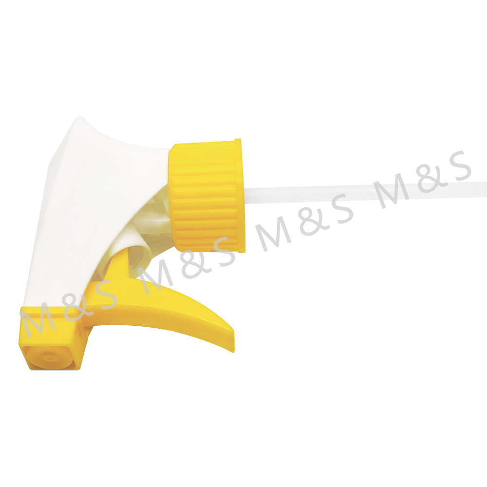 28 410 White and Yellow Ribbed Plastic Square Trigger Sprayer Pump for Garden Watering