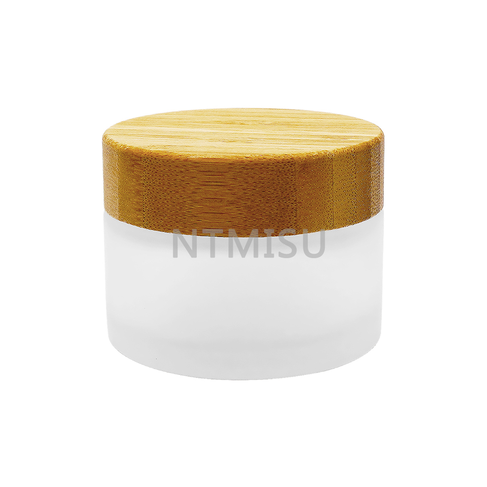 50g Frosting Glass Cream Jar with Bamboo Lids for Skin Care
