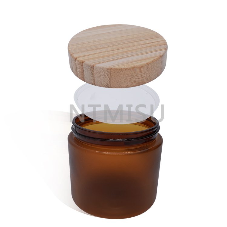 500ml 16oz Amber Frosted Cream Jar with Bamboo Lid