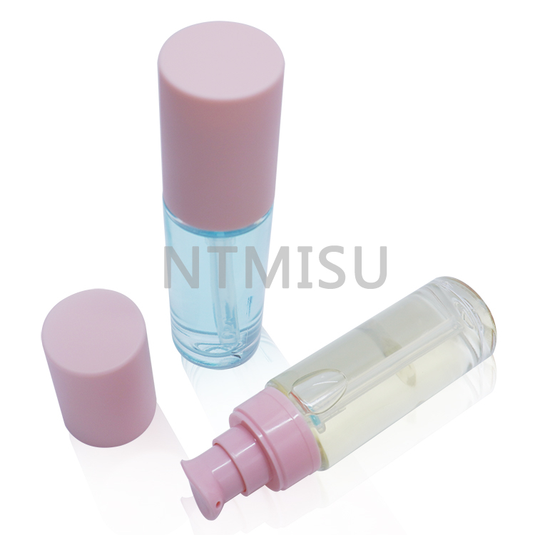 1oz Pink Cream Pump Dispenser Glass Bottle Sets