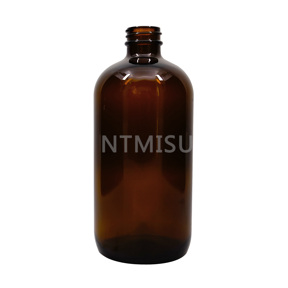 16OZ Amber Boston Round Glass Bottle with Pump