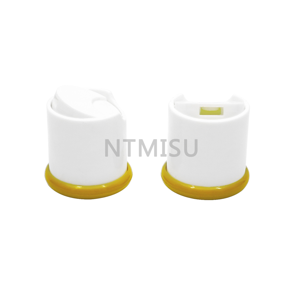 New Design Wholesale 24 410 White and Yellow Plastic Press Screw Disc Top for Bottles