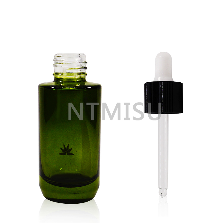 30ml 1oz Emerald Green Flat shoulder dropper bottle Sets with Black Silicone Dropper