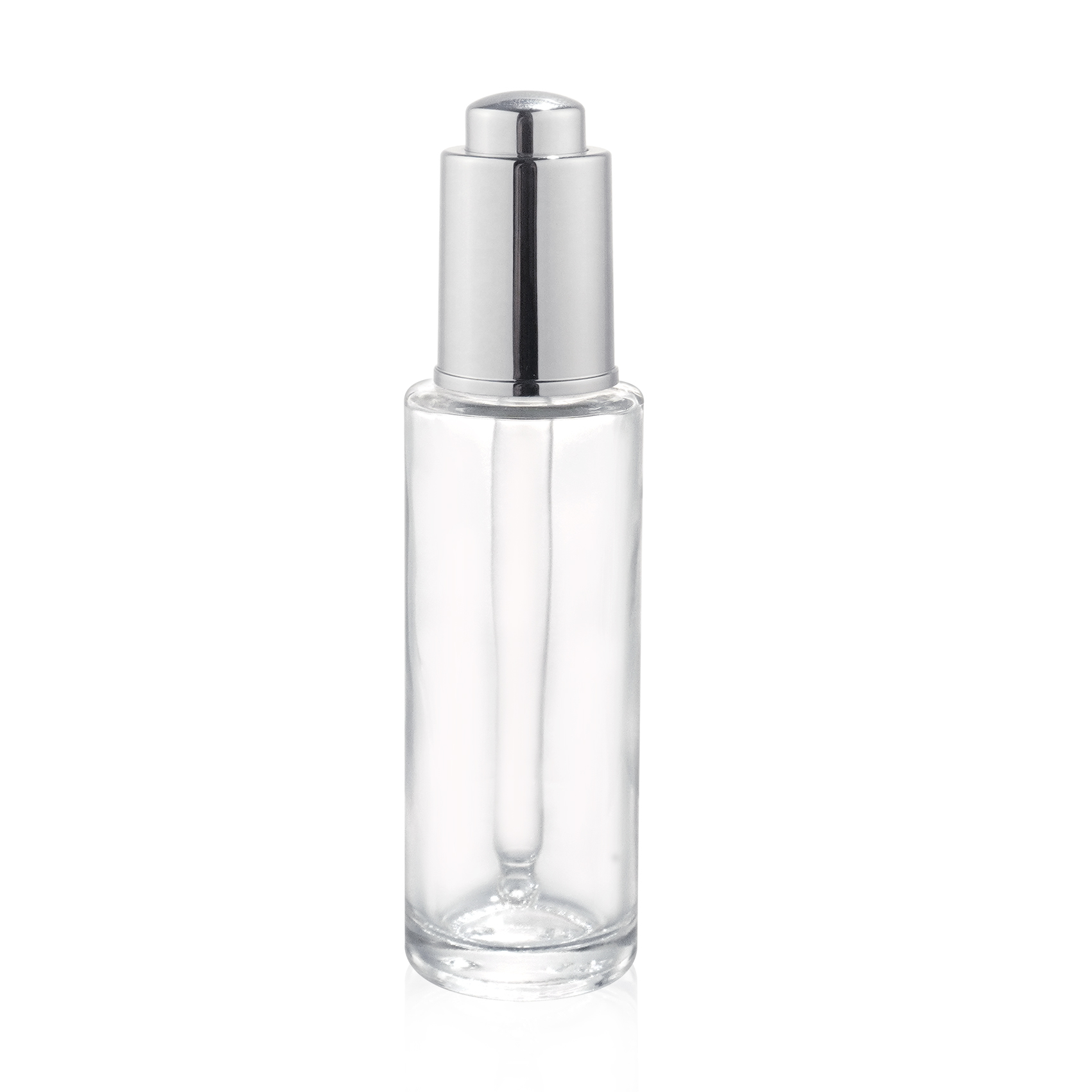 30ml Clear Cylinder Glass Bottle with Aluminum Press Button Dropper