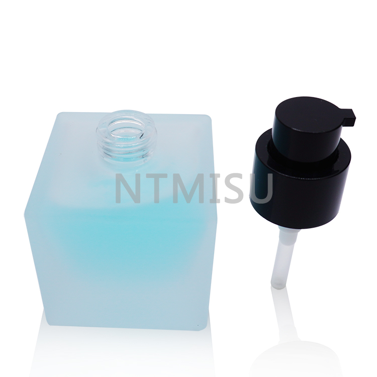 1oz Square Frosted Cream Pump Bottle Glass