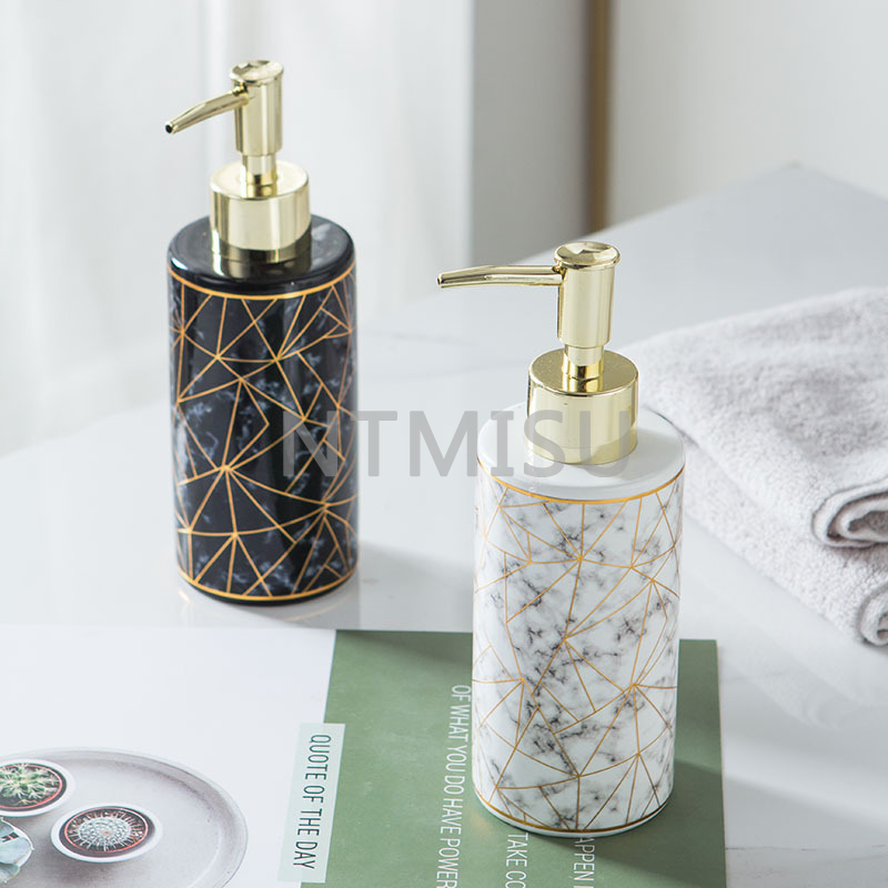 300ml Porcelain Hand Sanitizer Gold Marble Shampoo Shower Gel Bottle with Lotion Pump