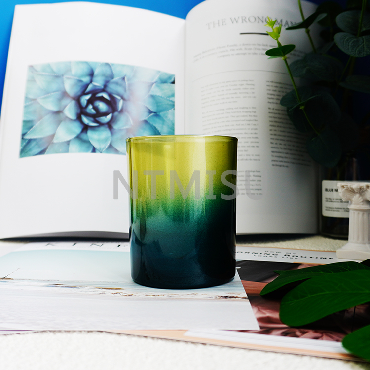 Colorful Black green yellow gradient Variegated Glass Storage Jar Candle glass bottle