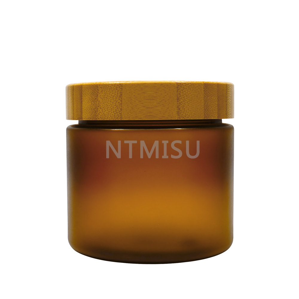 500g Amber Plastic Cream Jar with Bamboo Lids