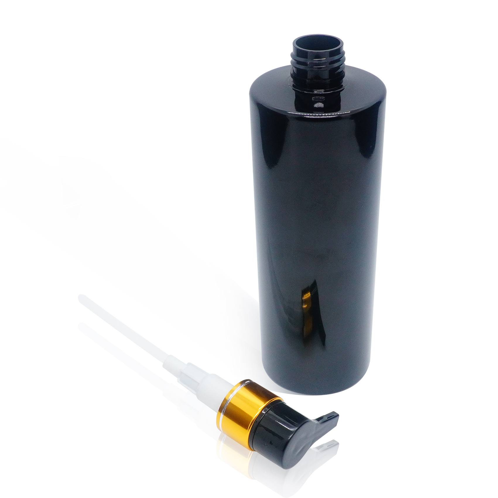 600ml Black PET Flat Shoulder Bottle with Aluminum Lotion Pump