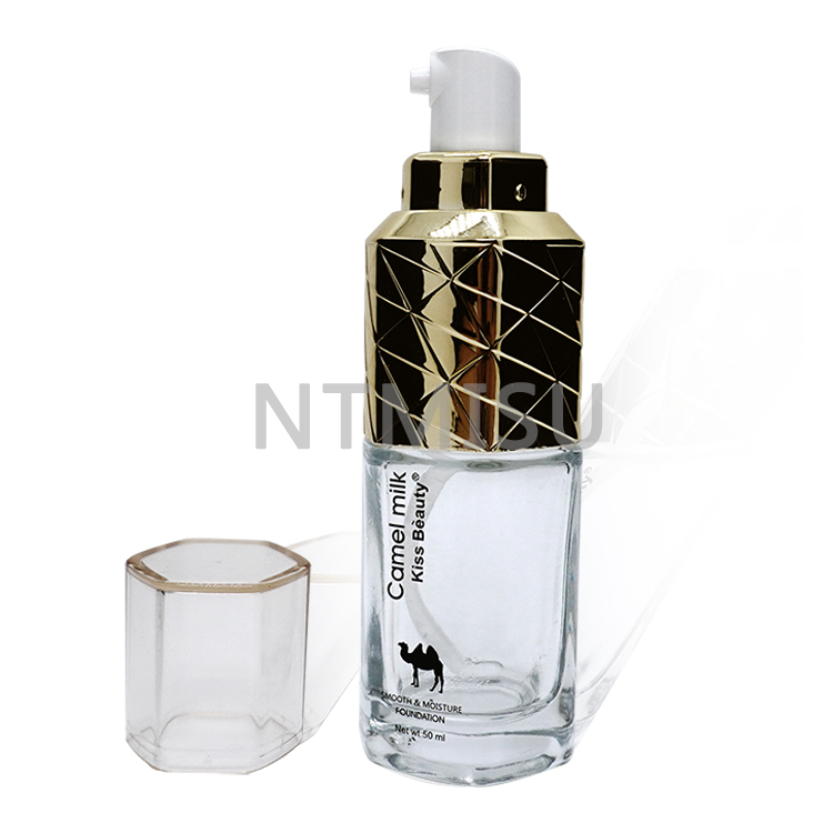 Cosmetic Packaging Luxury 40ml Shiny Gold Lotion Foundation Bottle with Cream Pump