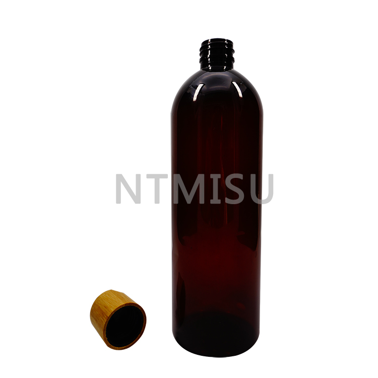 Hot Selling 400ml Plastic Amber Bottle with Bamboo Disc Top Cap