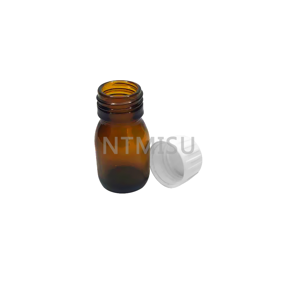 30ml 1oz Amber Glass Bottle with White Cap