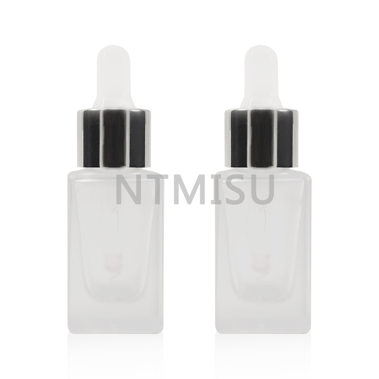 15ml Square Frosted Glass Shiny Silver Silicone Head Dropper Bottle Sets