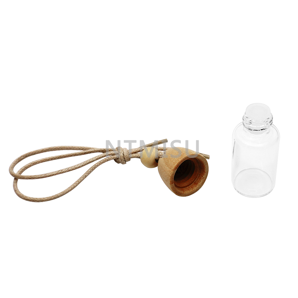 Hot Sale 7ml Empty Hanging Car Perfume Glass Bottle with Wood Cap