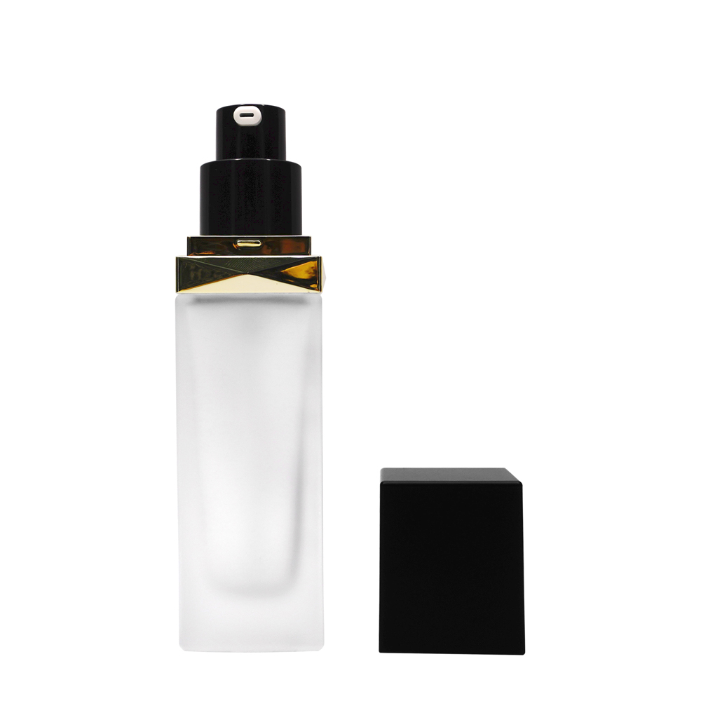 35ml Empty Glass Bottle with Black Cream Pump for Cosmetic Packaging