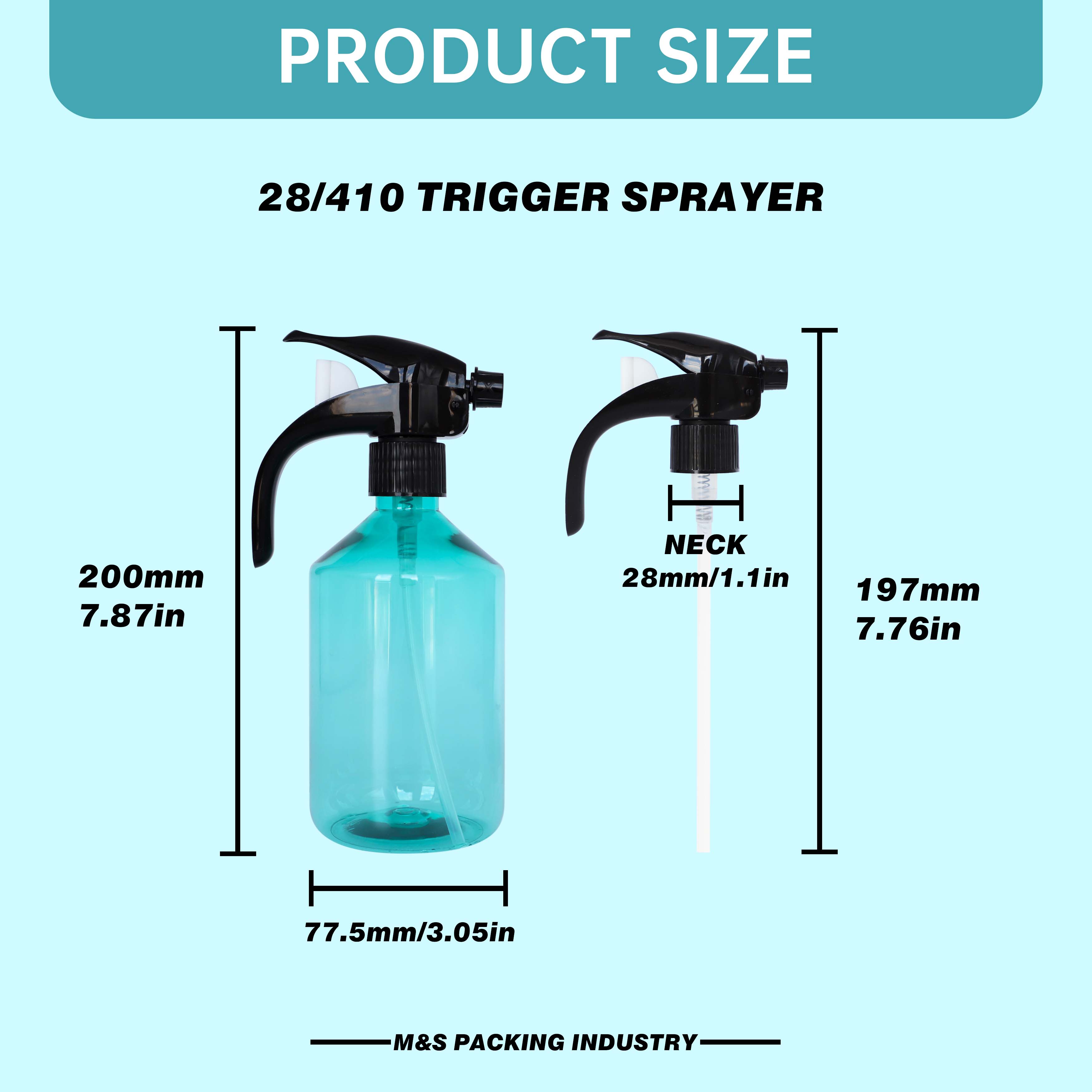 Reusable Durable 28/410 Plastic Trigger Sprayer, Single Hand Press, Ribbed Closure, Eco-Friendly Refillable for Home Chemical Bottles